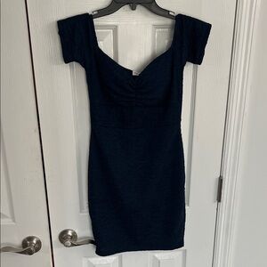 Elegant Navy Off-Shoulder Dress